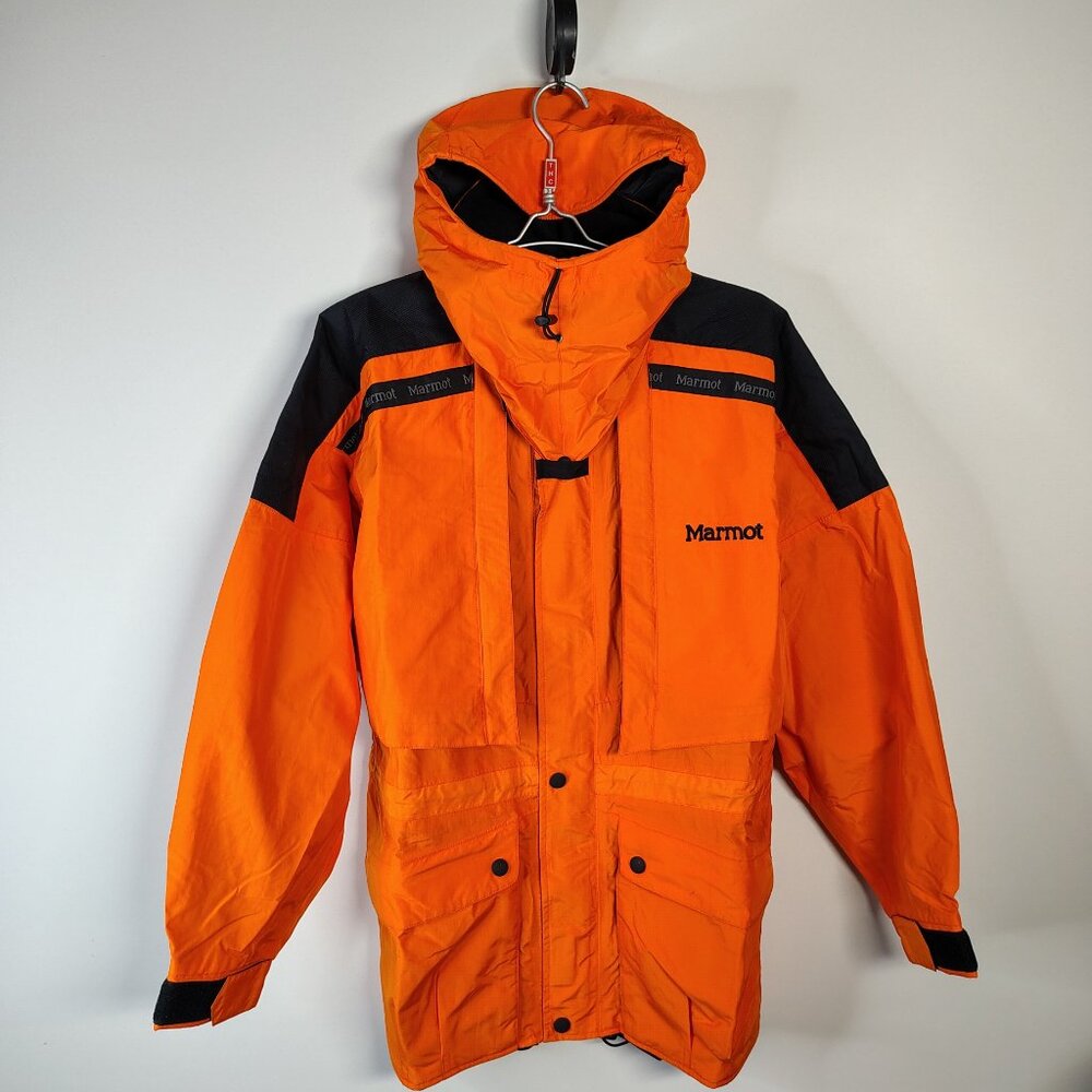 VINTAGE Marmot Gortex Jacket Size Large Orange Black Snow Ski Winter